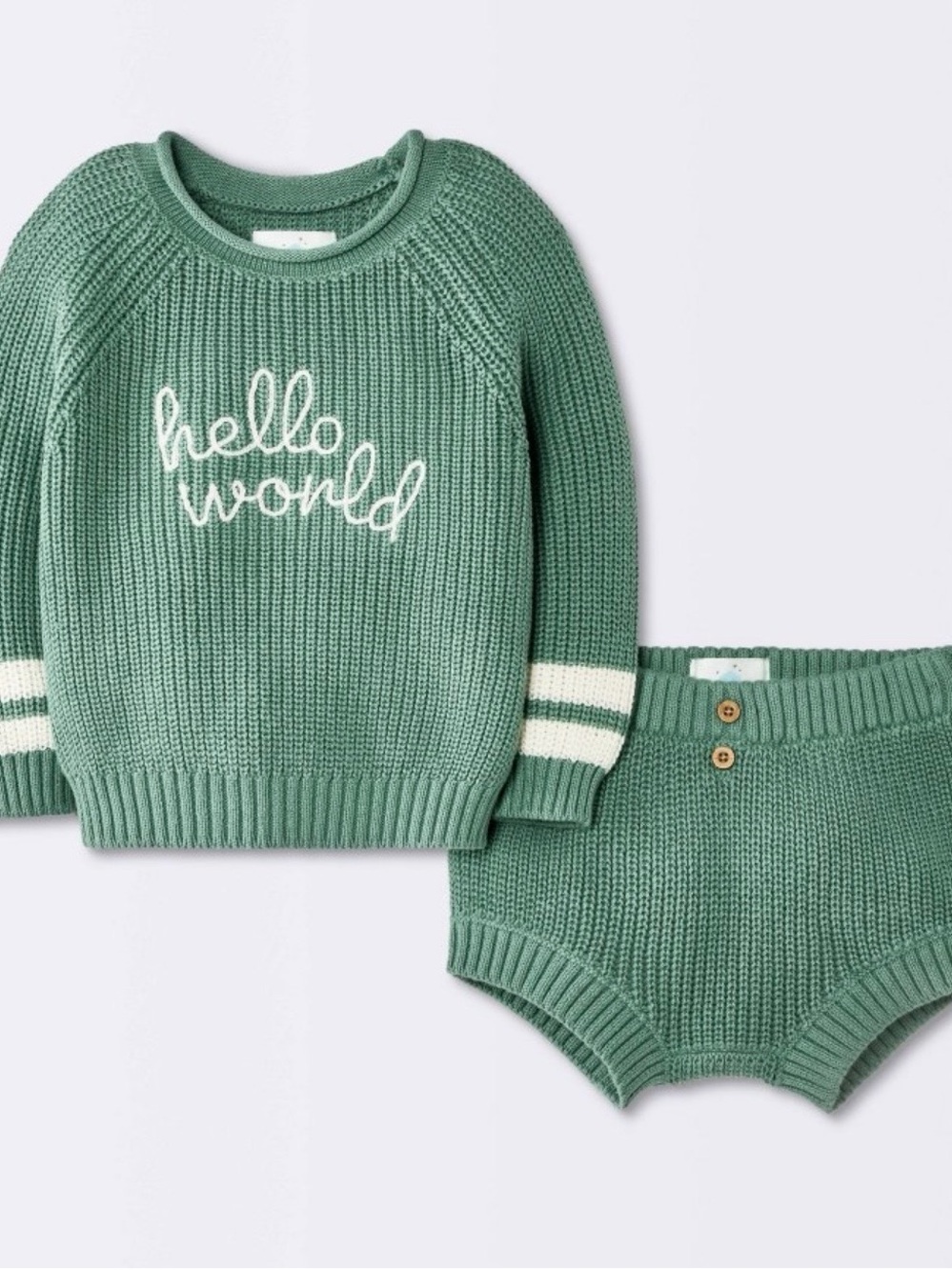 Baby Boy 2pc Hello World Embroidered Sweater Short Set-Cloud Island- Green NWT